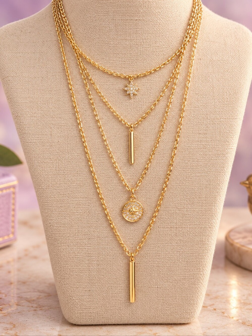 ✨️Layered Gold Pendant Necklace Celestial Delicate Style